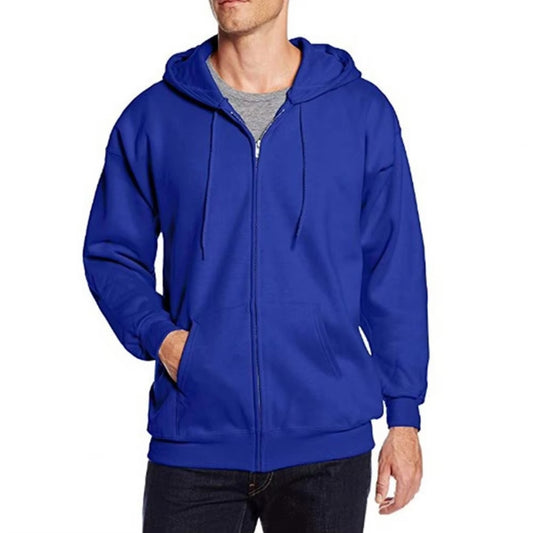 Royal Blue Plain Zipper Fleece Hoodie