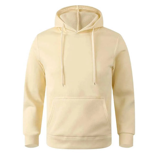 Beige Plain Pullover Fleece Hoodie