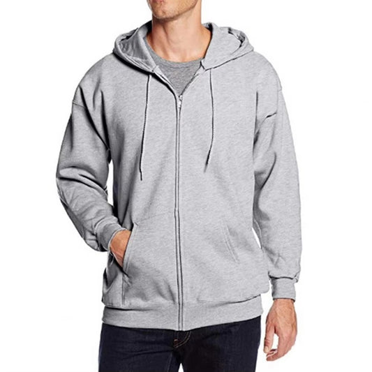 Light Grey Plain Zipper Fleece Hoodie