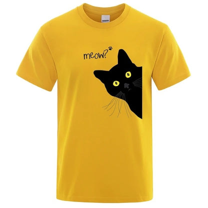 Meow Funny Black Cat DTF Print T Shirt