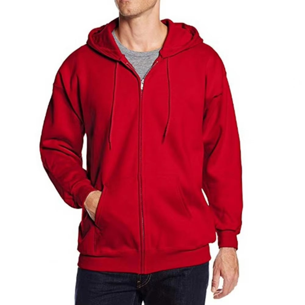 Red Plain Zipper Fleece Hoodie