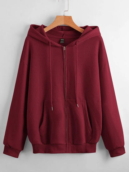 Maroon Plain Zipper Fleece Hoodie