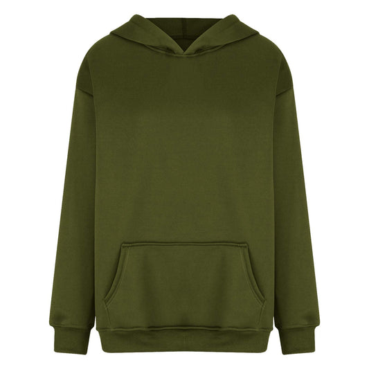 Olive Green Plain Pullover Fleece Hoodie