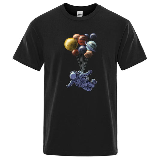 Astronaut Flying In The Solar System DTF Print T-Shirt