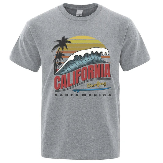 California Surf Santa Monica Beach DTF Print T Shirt