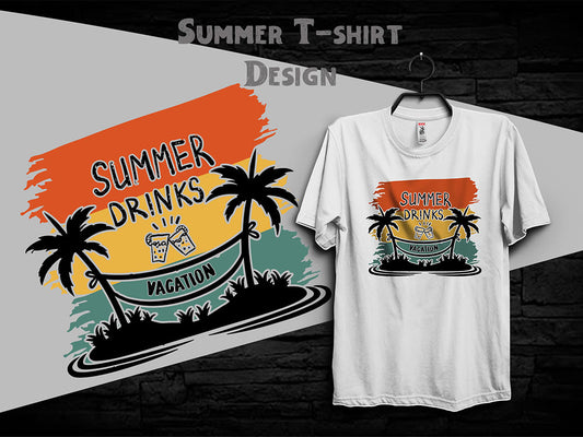 Summer Drinks Vacation DTF Print T-Shirt