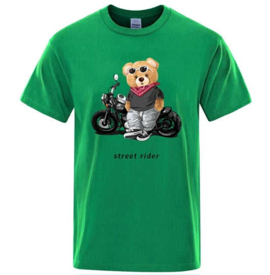 Motorcycle Enthusiast Street Teddy Rider DTF Print T Shirt