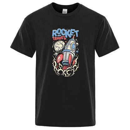 Traveling Around The Universe By Rocket DTF Print T-Shirt